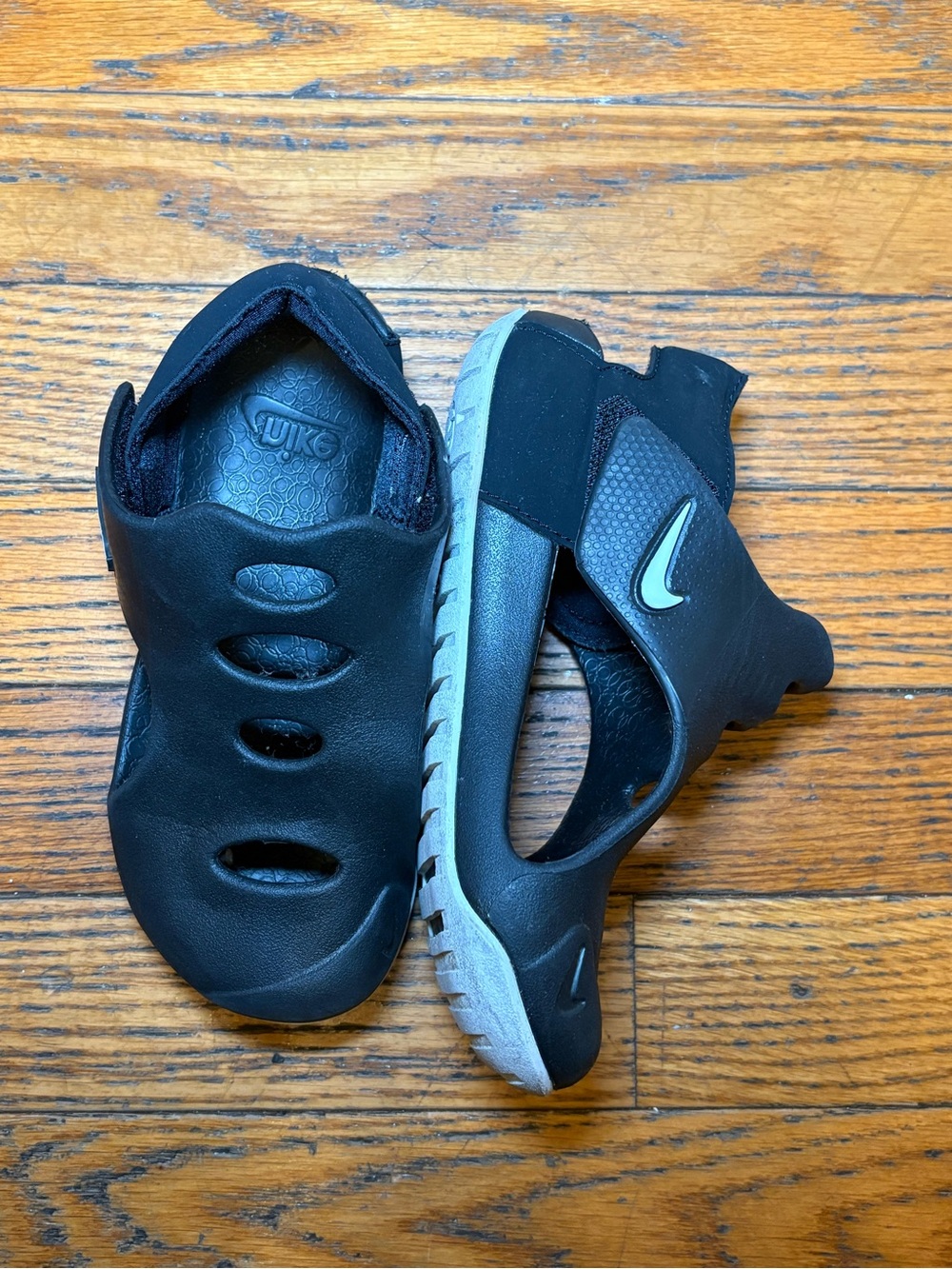 Nike Kids Black and Gray Slip-On Water Sandals